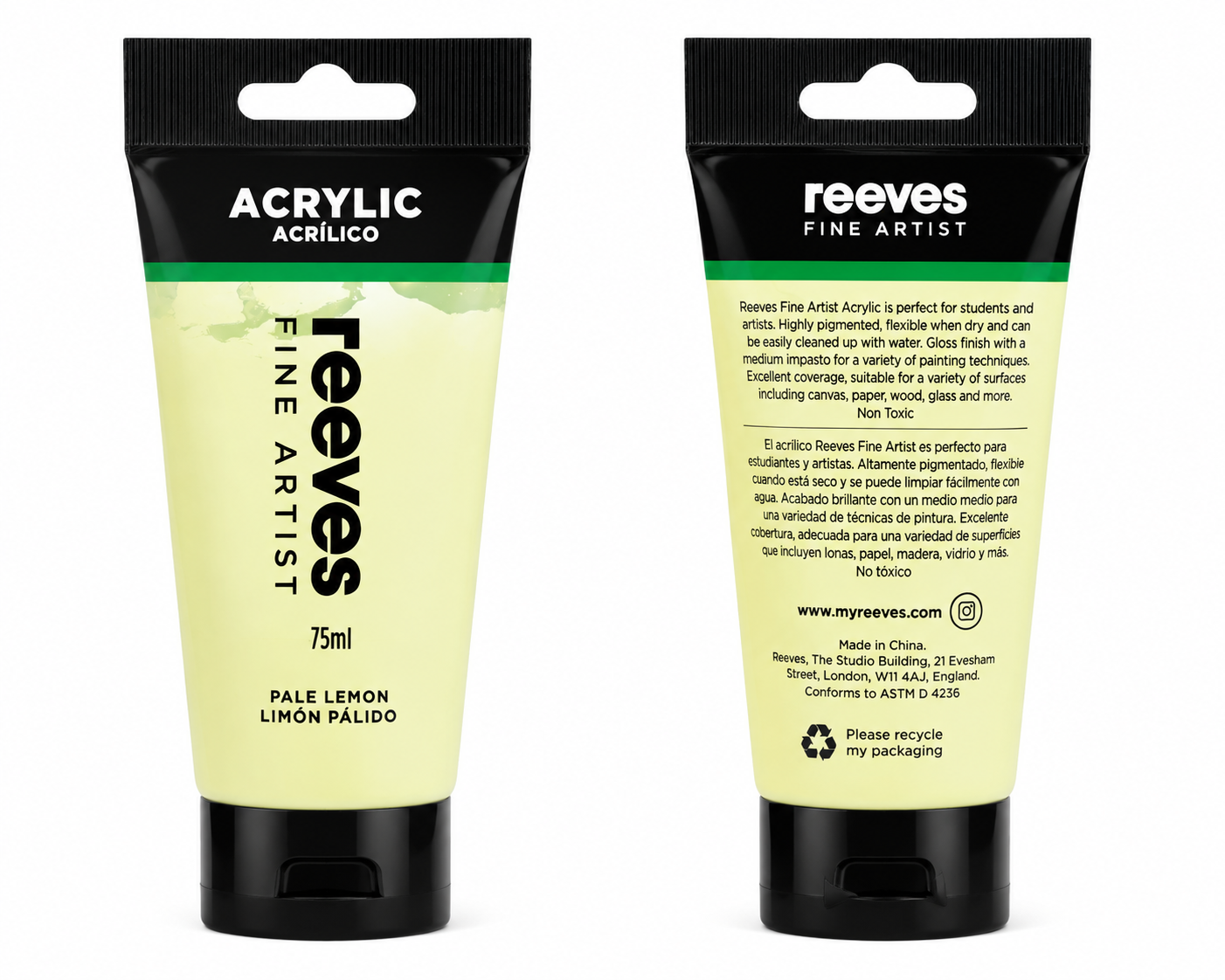 Reeves Acrylic Paint 75ml Pale Lemon