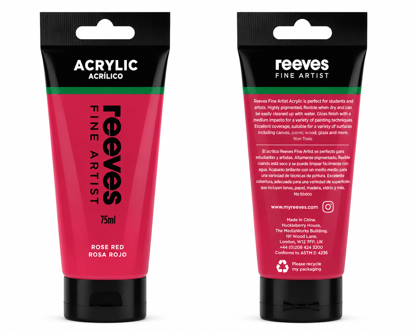 Reeves Acrylic Paint 75ml Rose Red
