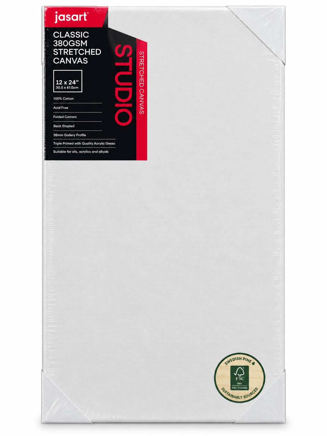 Jasart Studio 380GSM Stretched Canvas 12 x 24in