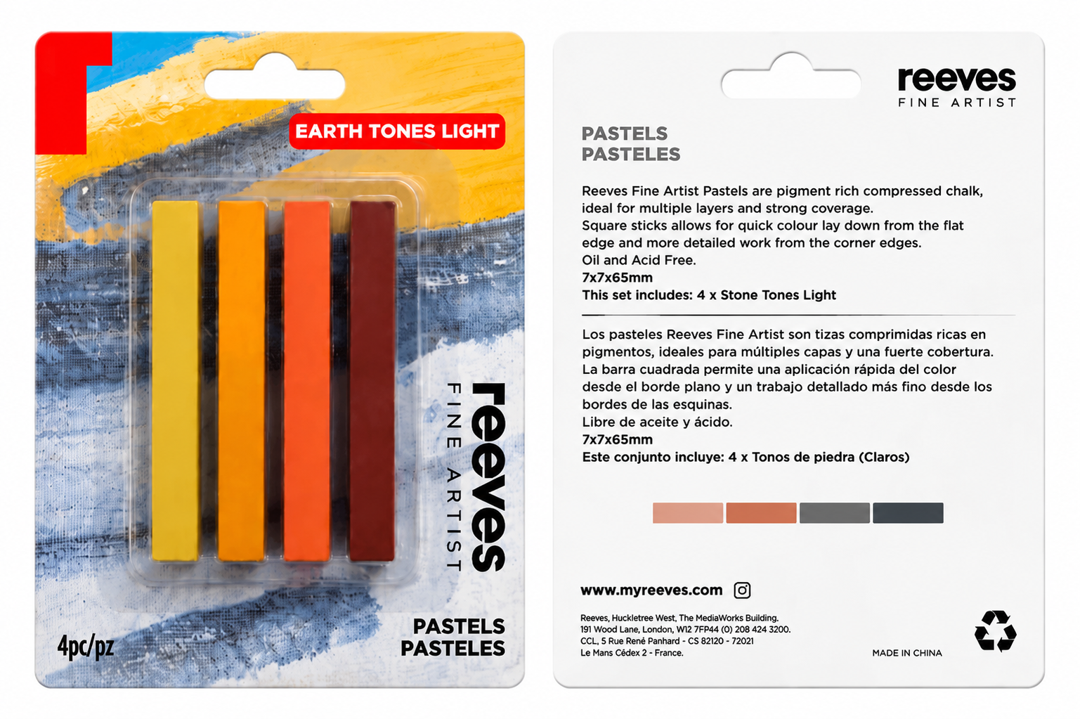Reeves Chalk Pastels Earth Tones Light 4 Pack