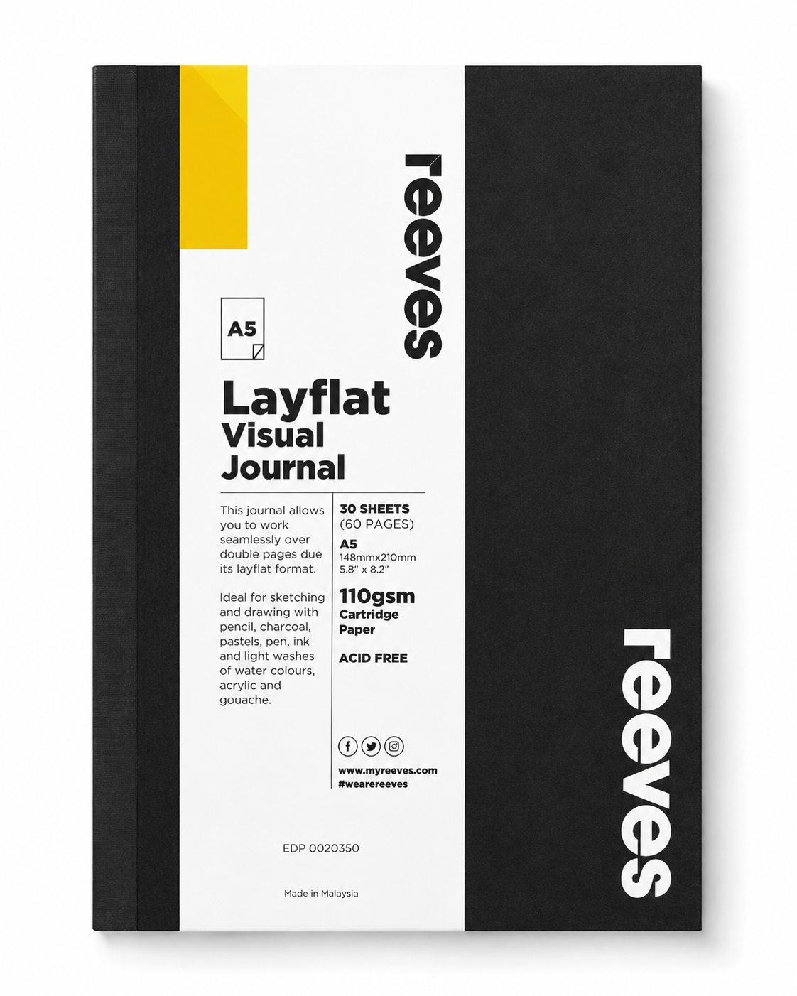 Reeves Layflat Visual Journal A5 Black 110gsm