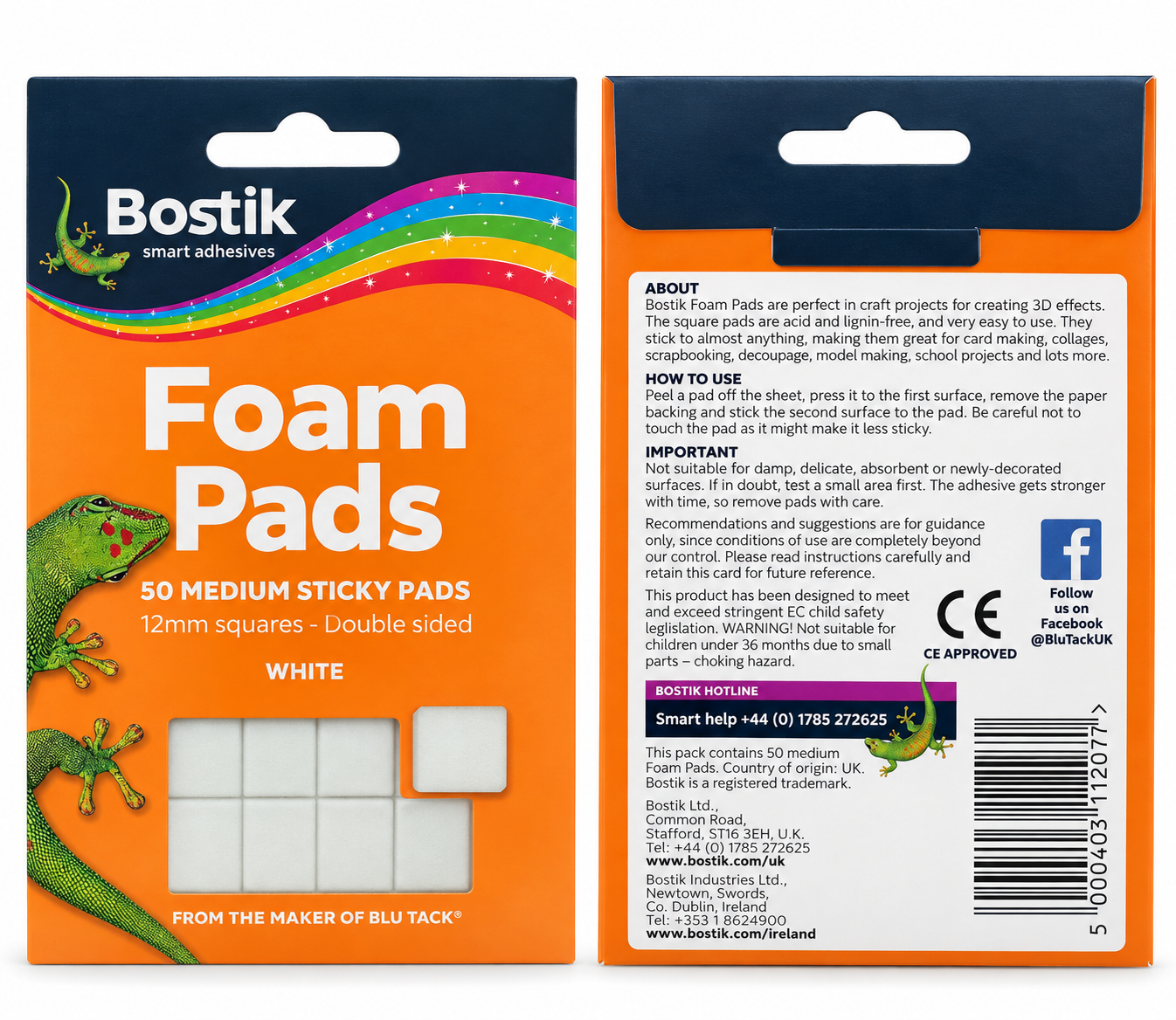Bostik Double-Sided Adhesive Foam Pads 12mm White 50 Pack