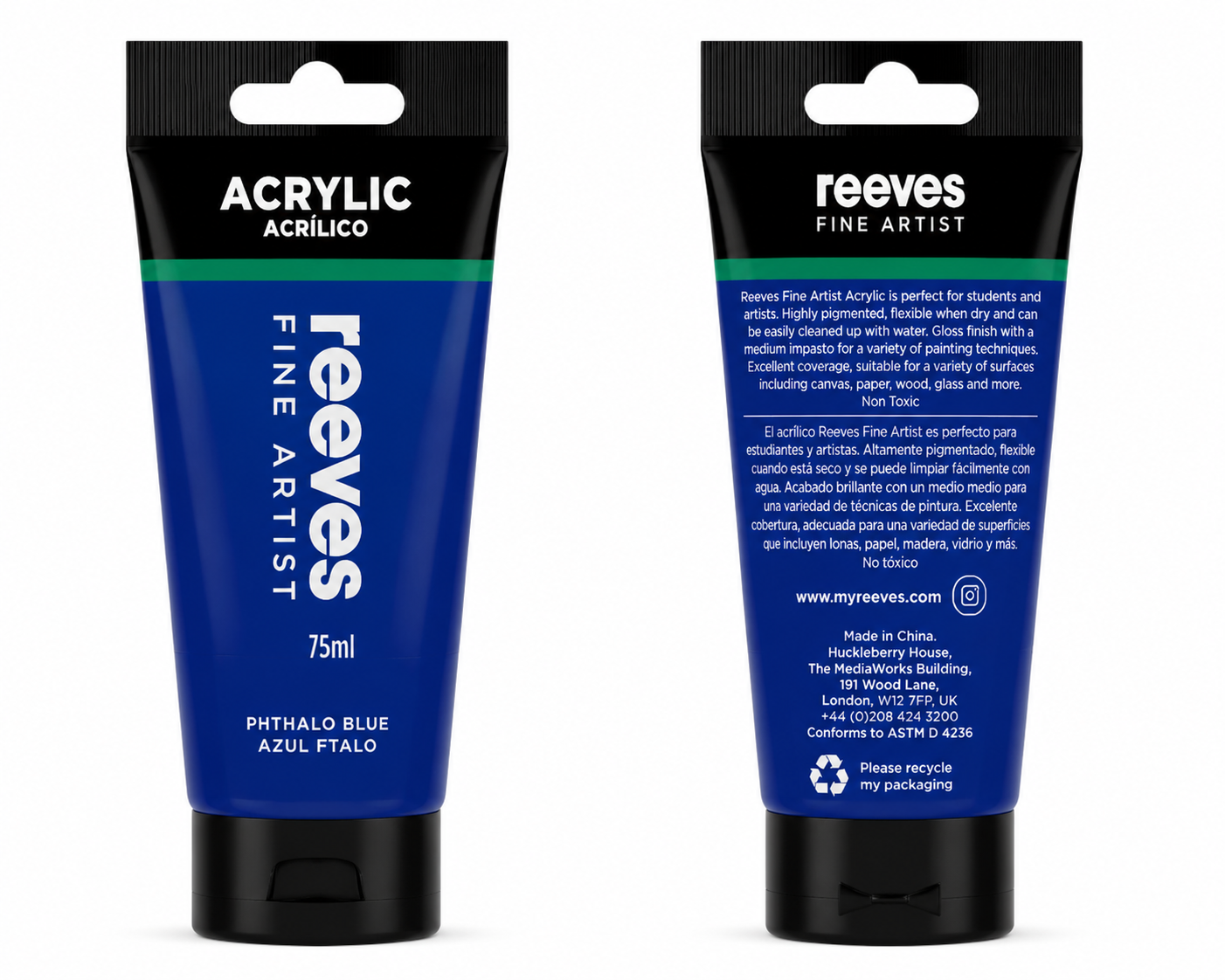 Reeves Acrylic Paint 75ml Phthalo Blue