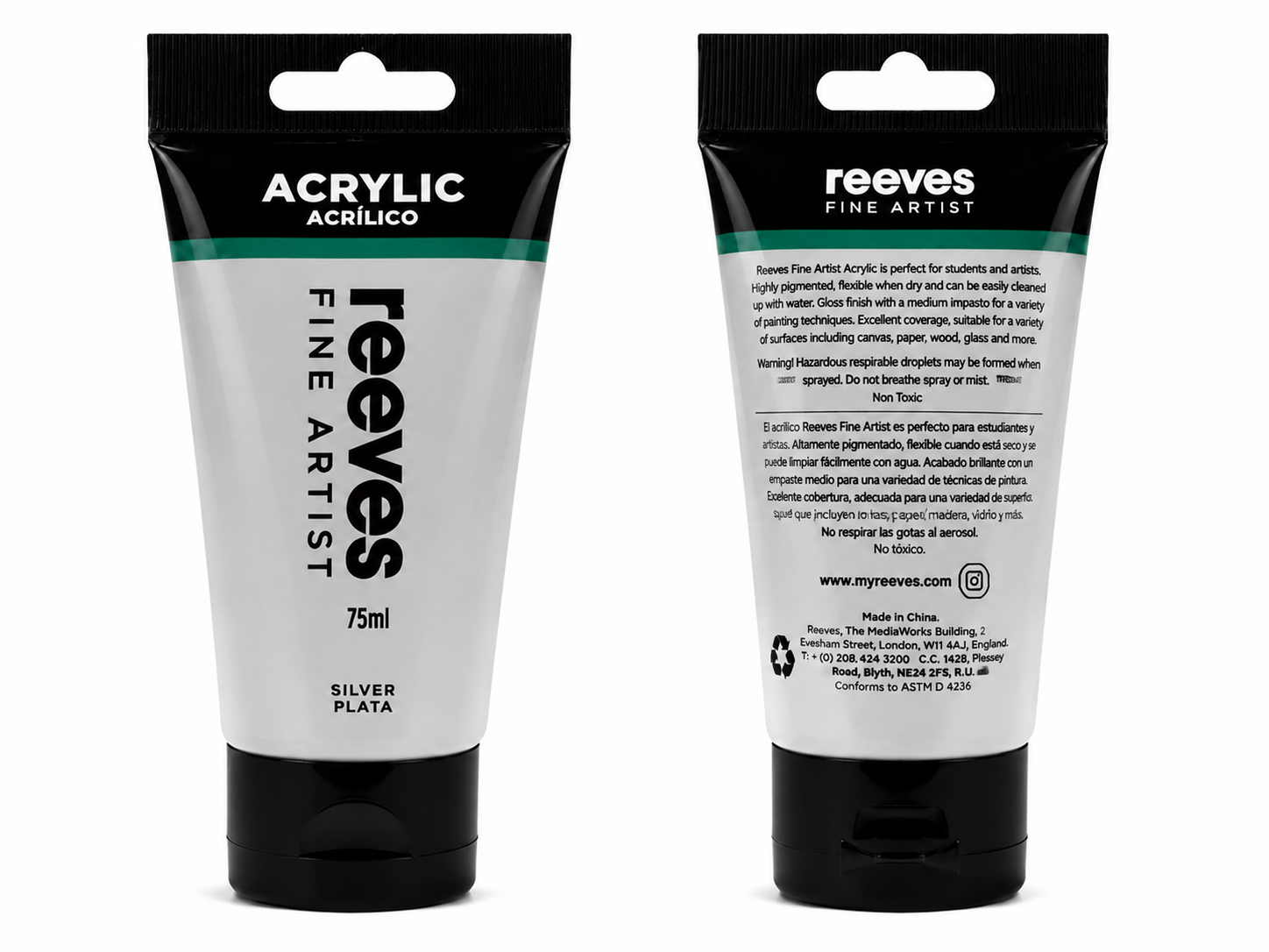 Reeves Acrylic Paint 75ml Silver Plata