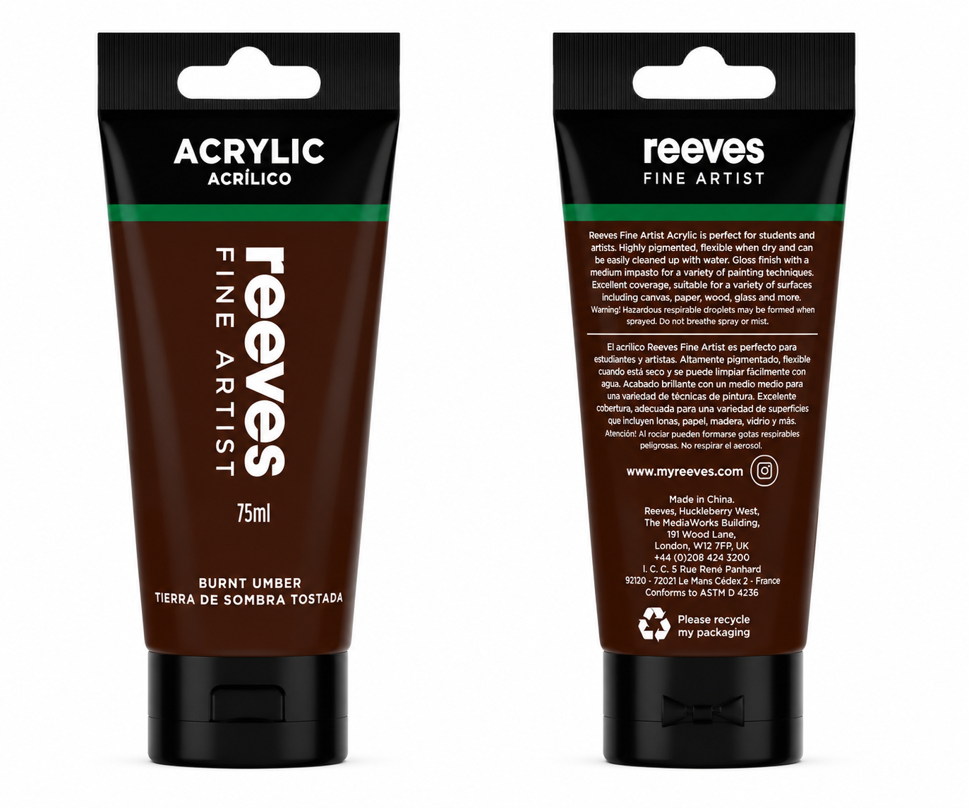 Reeves Acrylic Paint 75ml Burnt Umber