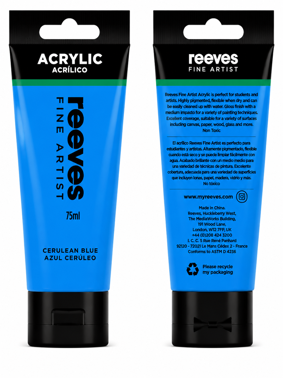 Reeves Acrylic Paint 75ml Cerulean Blue