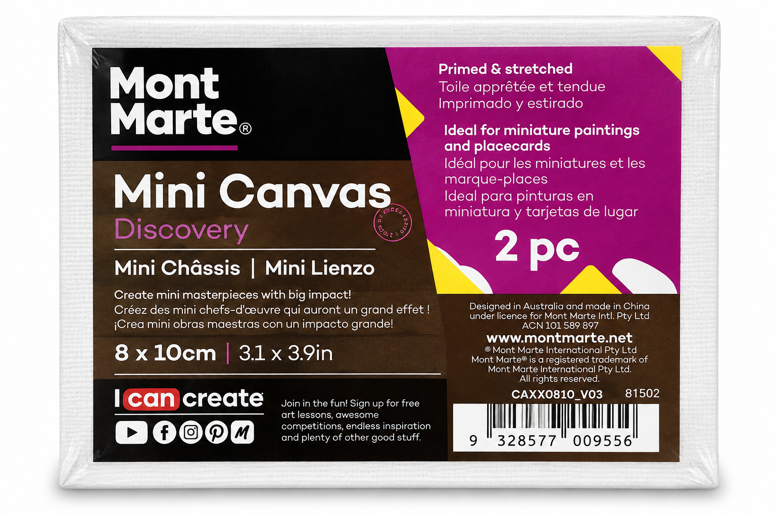 Mont Marte Discovery Mini Canvas 8 x 10cm - 2 Pack