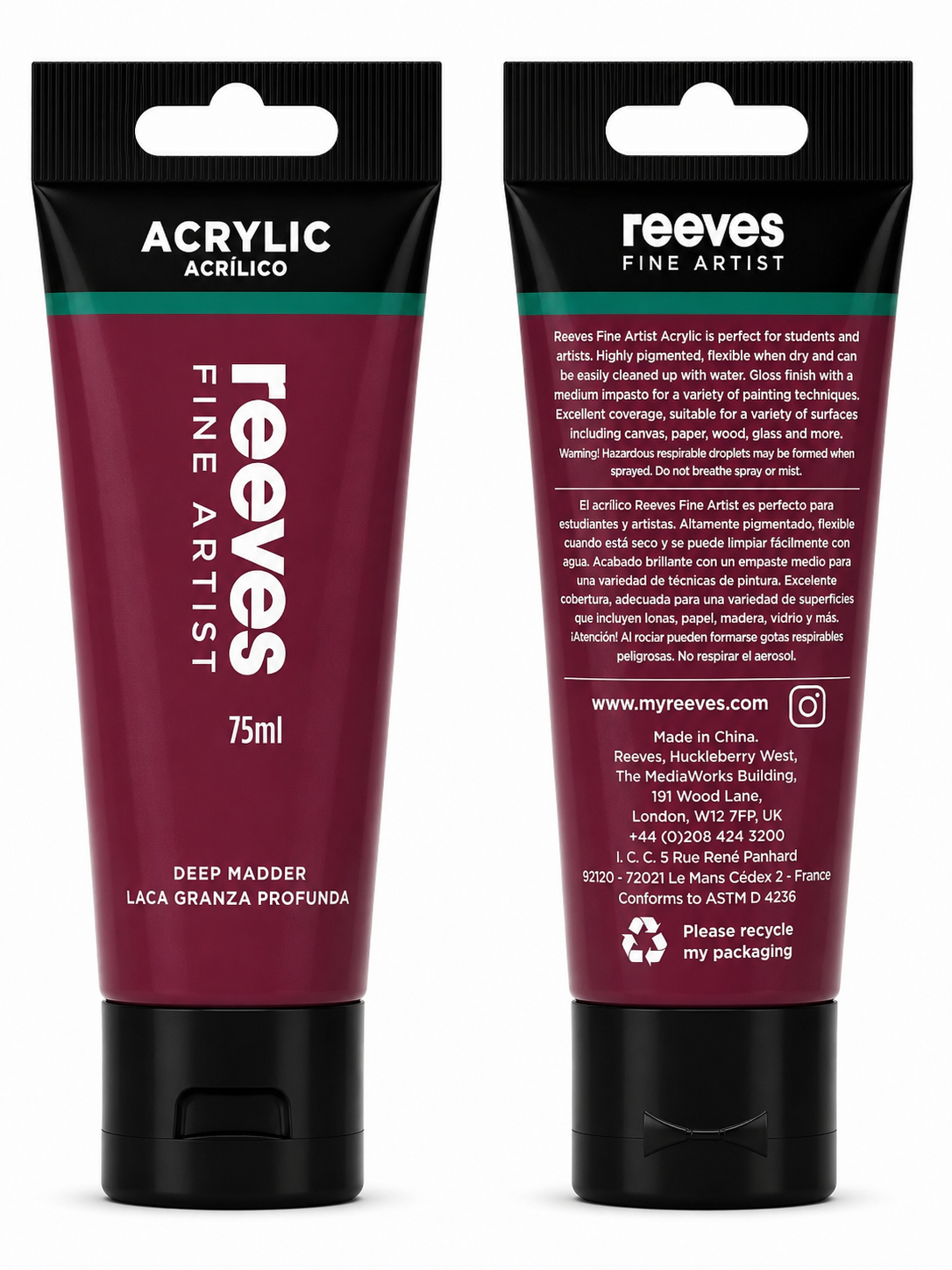Reeves Acrylic Paint 75ml Deep Madder